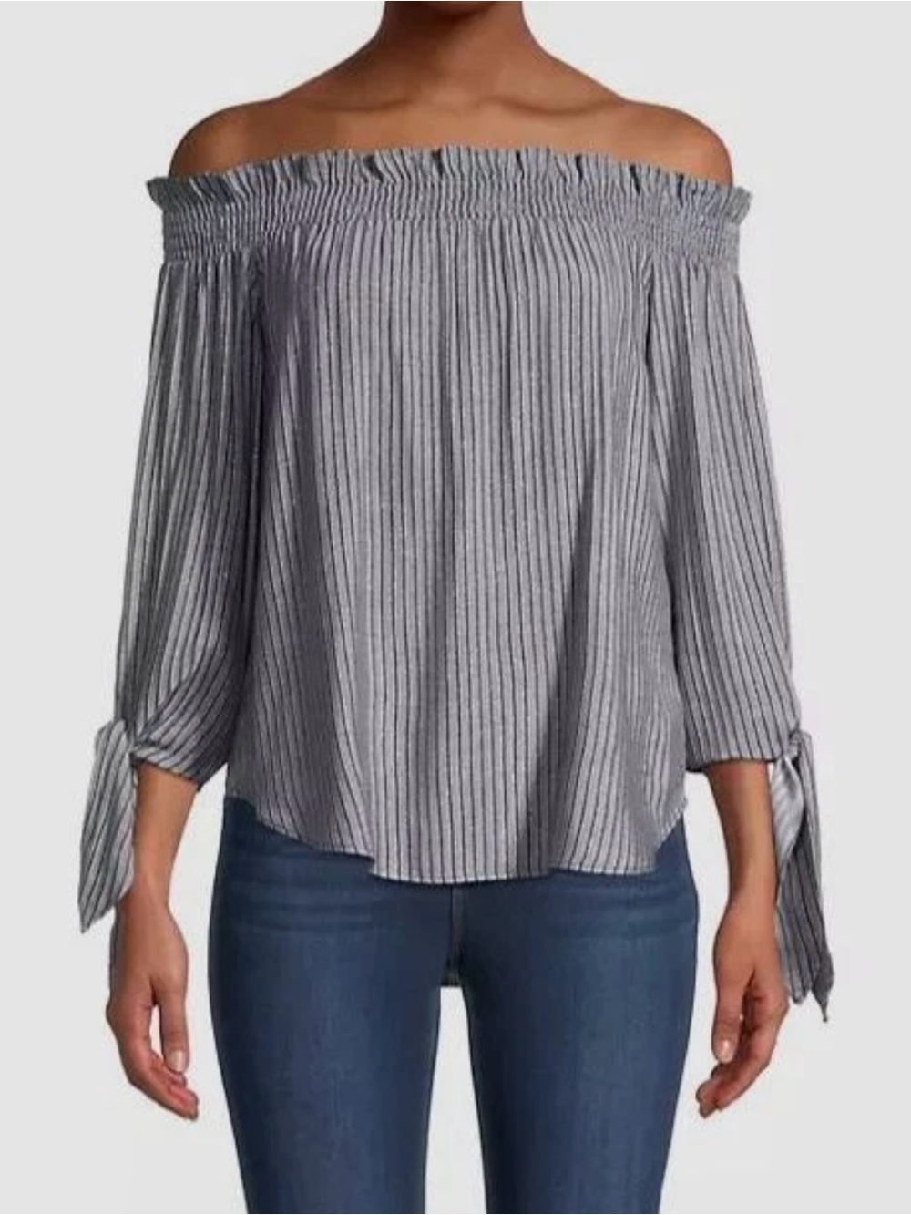 Michael Kors Gray Smocked Off-The-Shoulder Top Size Extra large Euro Summer